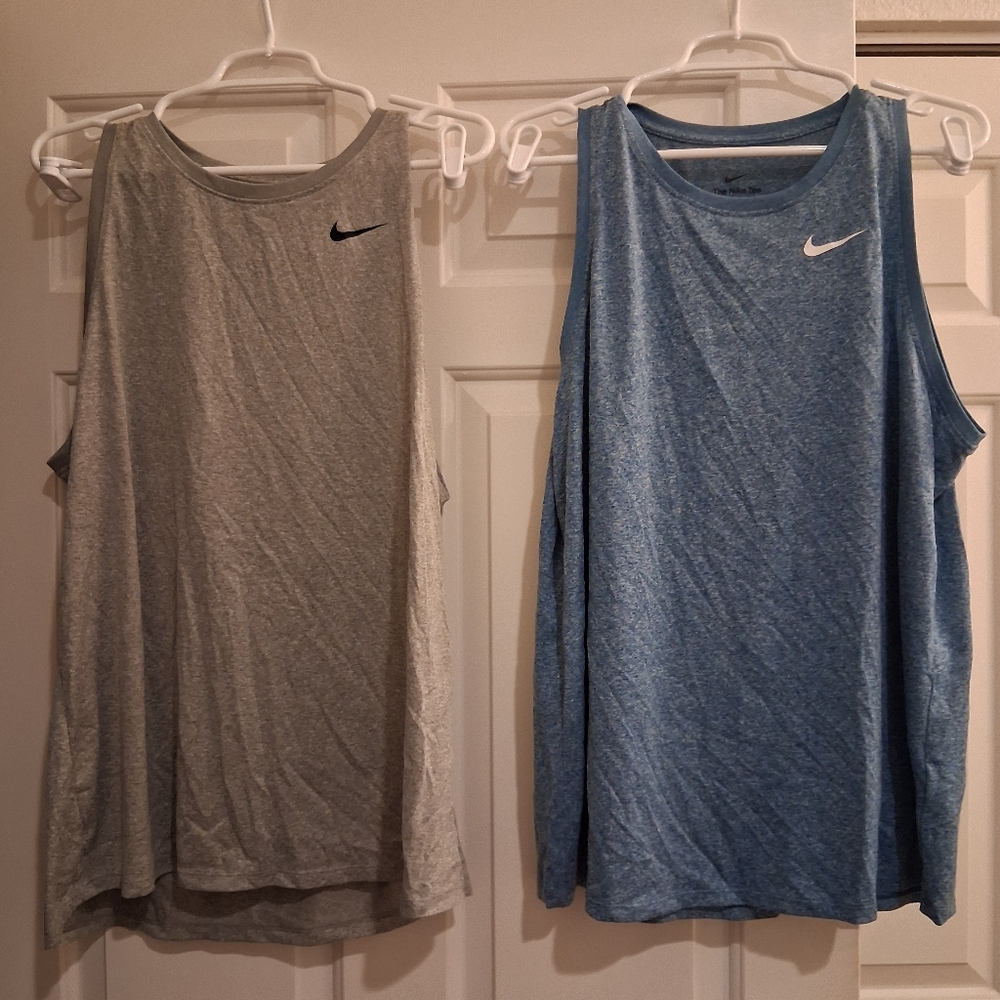Lot of 2 The Nike Tee Dri-Fit Sleeveless Size XL Blue Grey